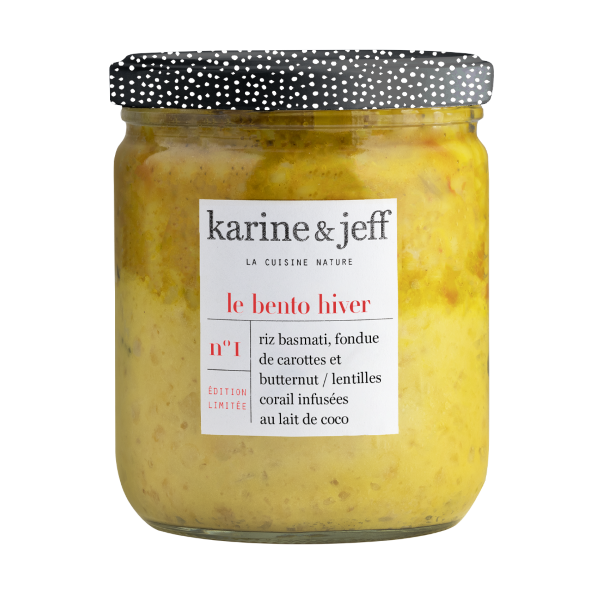 Bento collection hiver - riz basmati, fondue de carottes et butternut, lentilles corail infusées au lait de coco - 1